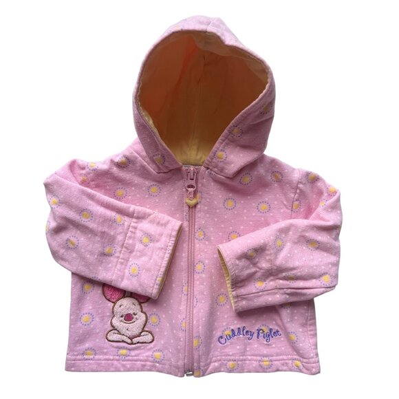 Disney Y2K Infant Pink Hooded Jacket Piglet Embroidered Cozy 12M Fleece - Picture 2 of 11